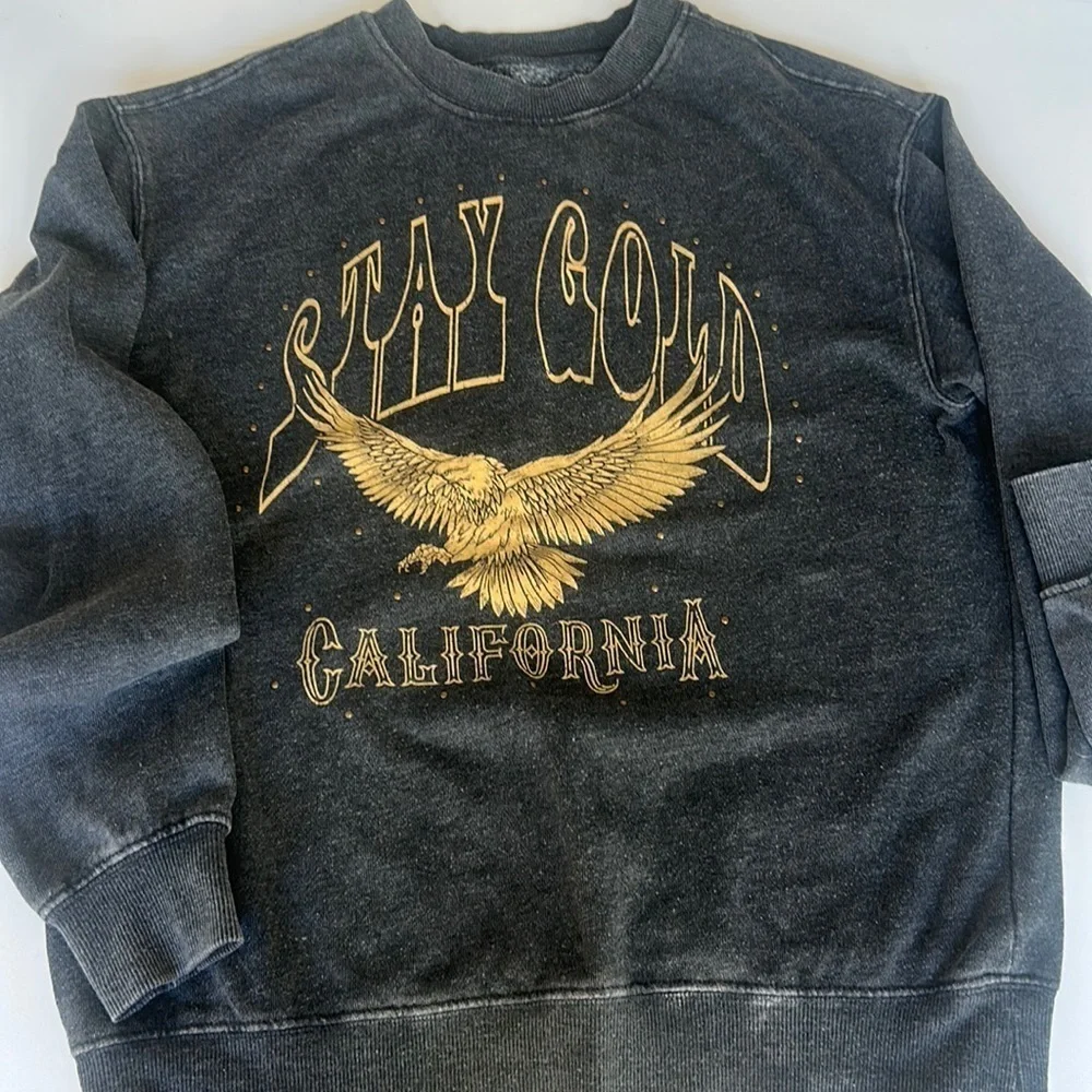 Zoe + Liv Gray Stay Gold California Eagle Sweatshirt Crewneck Distressed XSmall - Picture 3 of 7